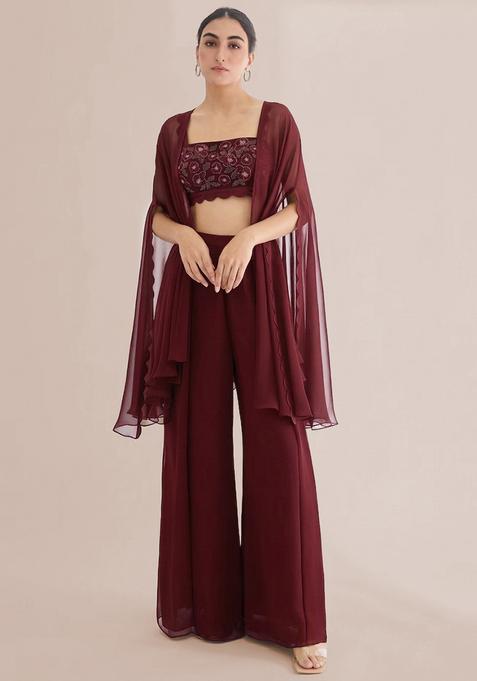 Grey Embroidered Handwork Fusion Set