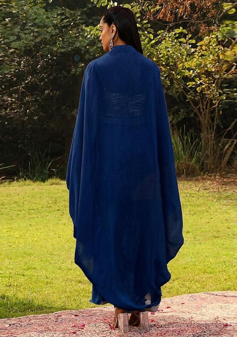 Blue Embroidered Handwork Fusion Set - Indya