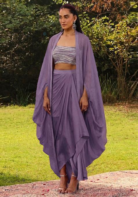 Lavender Embroidered Handwork Fusion Set