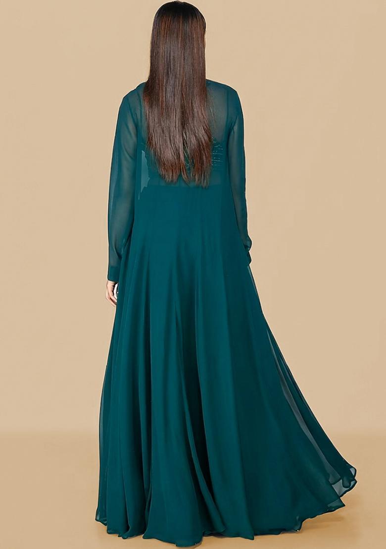 Teal Green Handwork Fusion Set - Indya