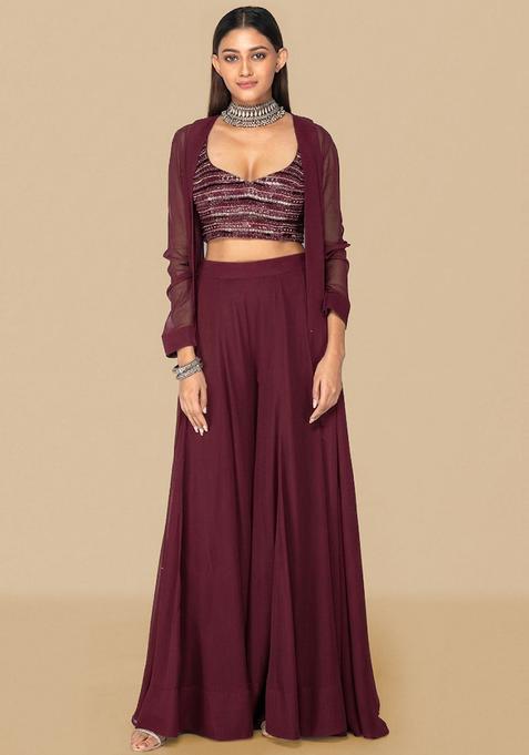 Red Embroidered Handwork Fusion Set