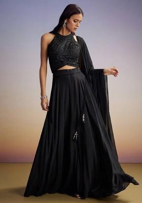Jet Black Handwork Lehenga Set