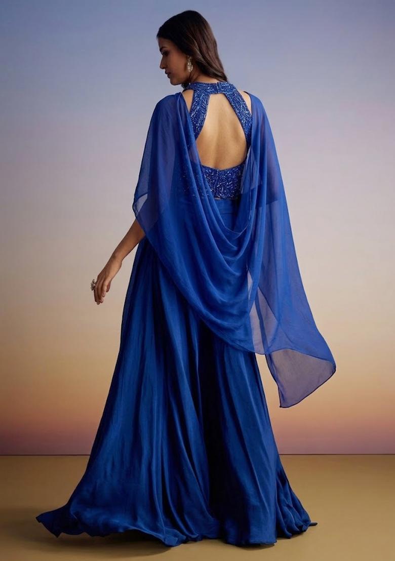 Royal Blue Handwork Lehenga Set - Indya