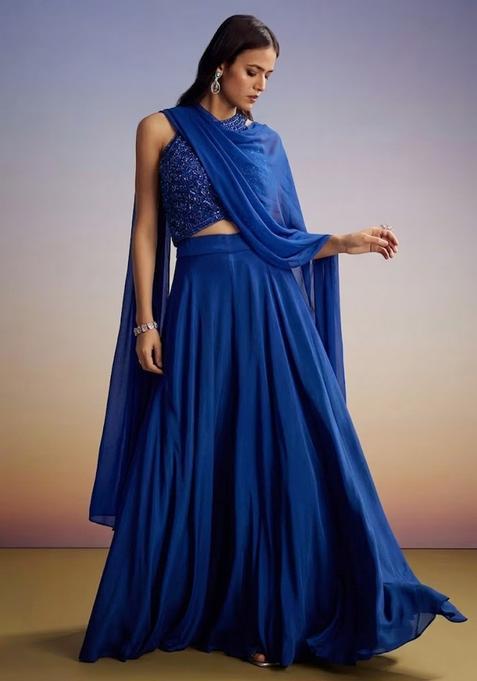 Royal Blue Embroidered Handwork Lehenga Set