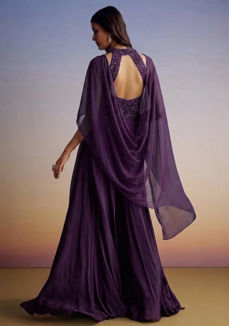 Plum Handwork Lehenga Set - Indya