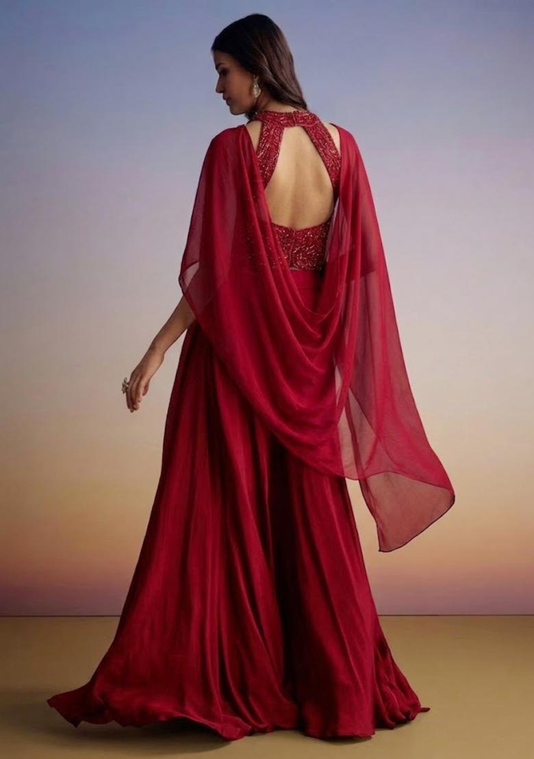 Crimson Red Handwork Lehenga Set - Indya
