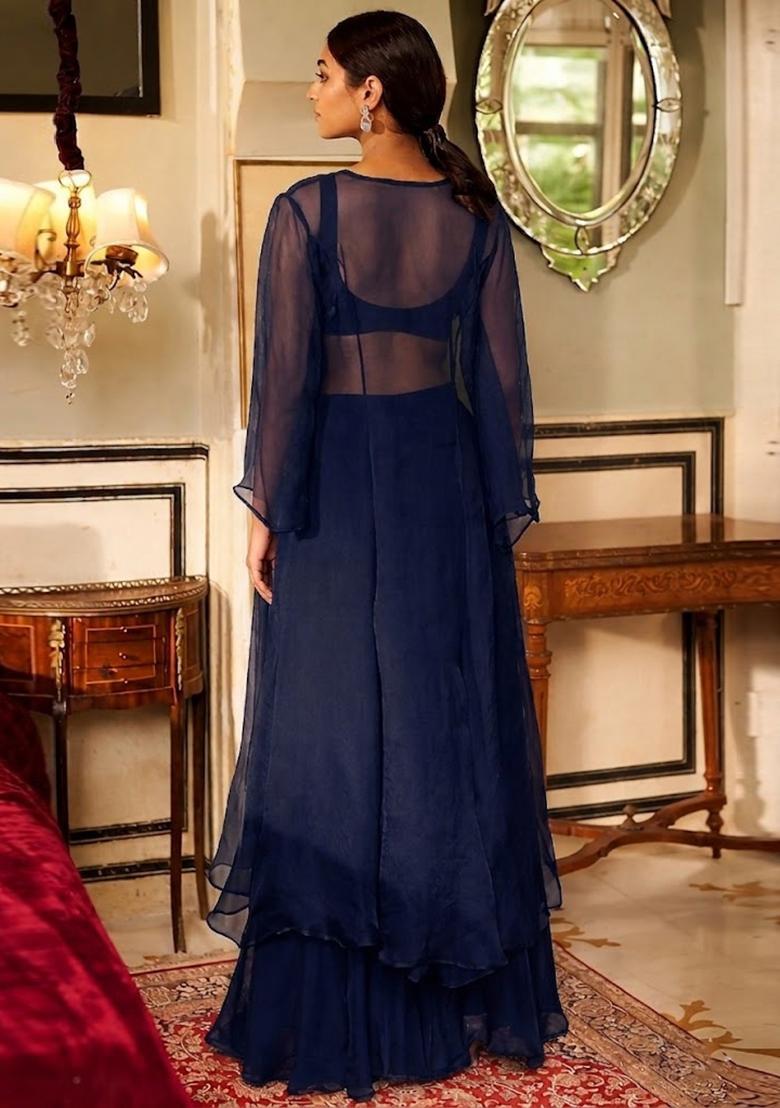 Navy Blue Handwork Fusion Set - Indya