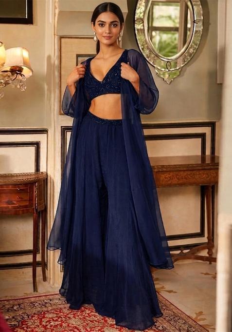 Navy Blue Handwork Fusion Set