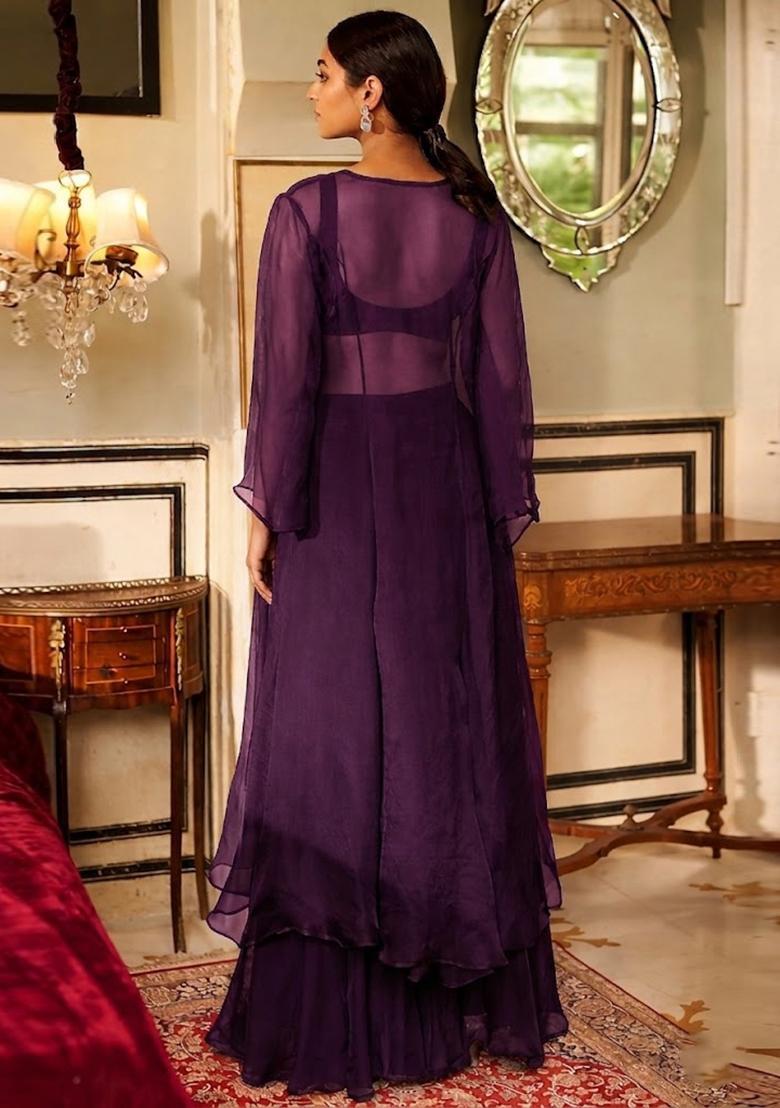 Plum Handwork Fusion Set - Indya