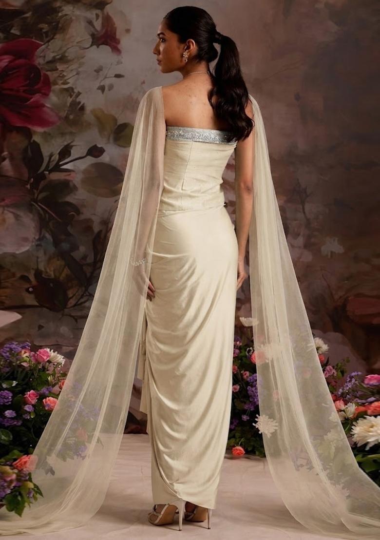 Cream Handwork Fusion Set - Indya
