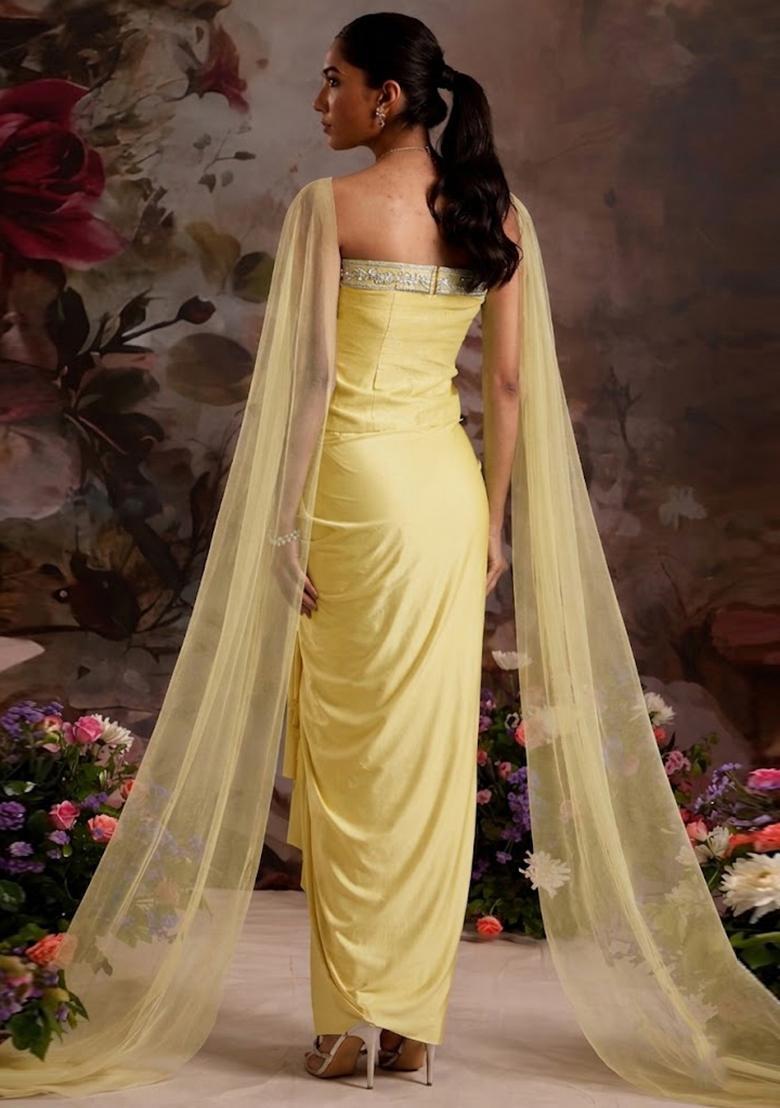 Yellow Handwork Fusion Set - Indya