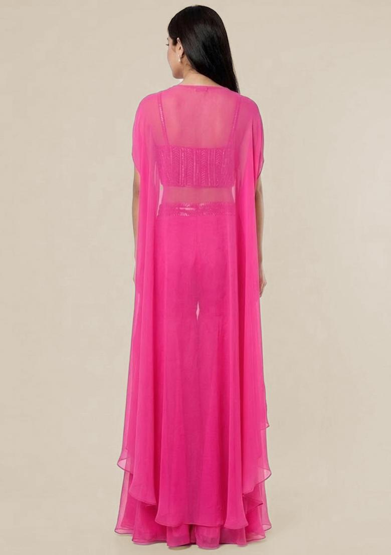 Pink Embroidered Handwork Fusion Set - Indya