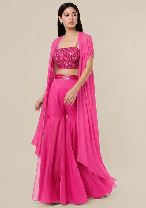 Pink Embroidered Handwork Fusion Set