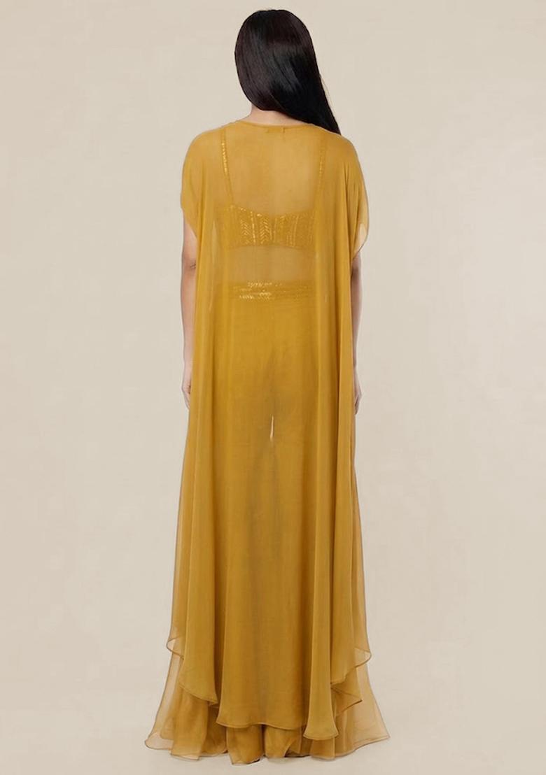 Yellow Embroidered Handwork Fusion Set - Indya