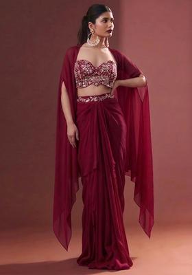 Wine Embroidered Handwork Fusion Set