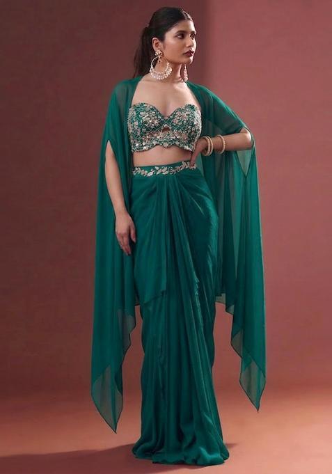Teal Embroidered Handwork Fusion Set