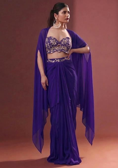 Violet Embroidered Handwork Fusion Set
