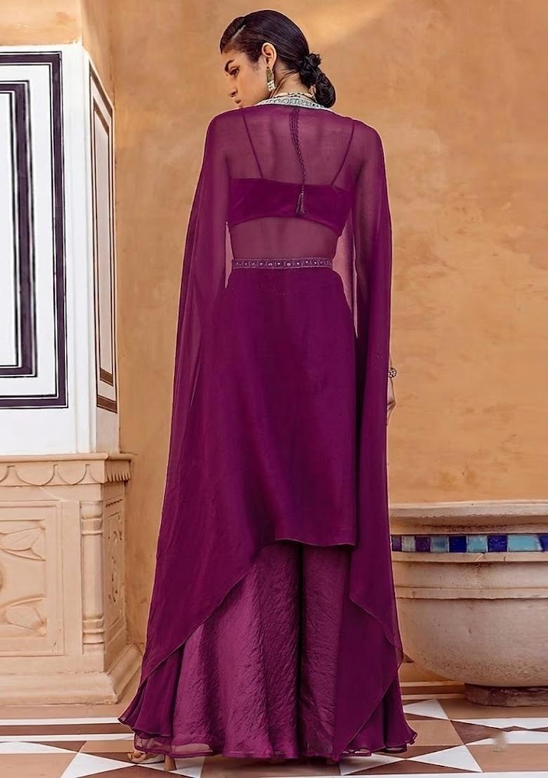 Pink Embroidered Handwork Fusion Set - Indya