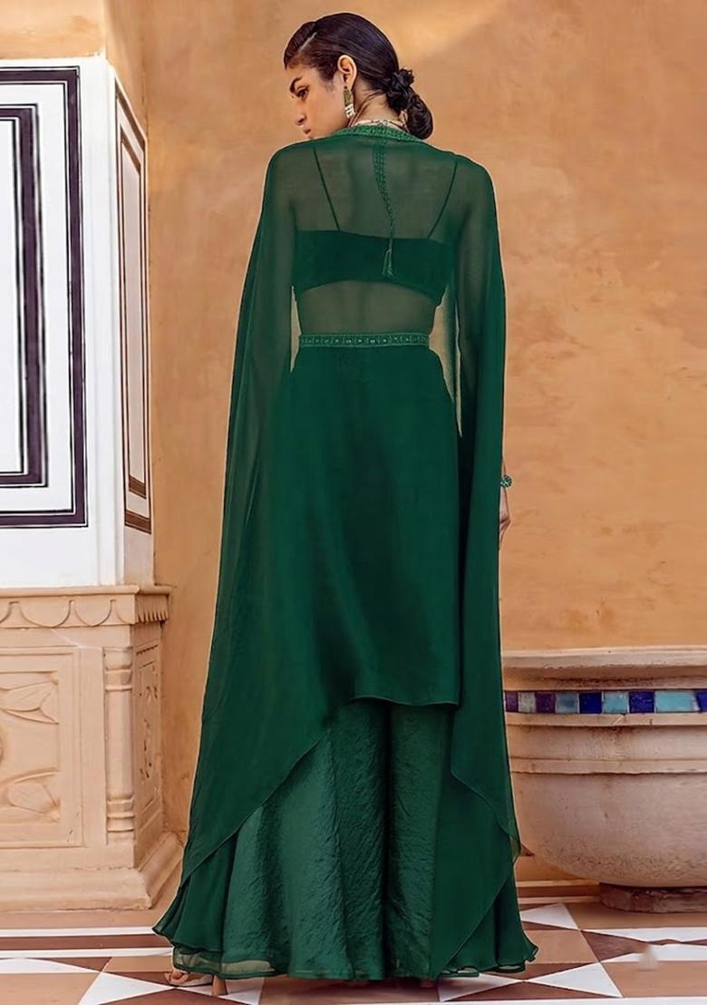 Teal Embroidered Handwork Fusion Set - Indya