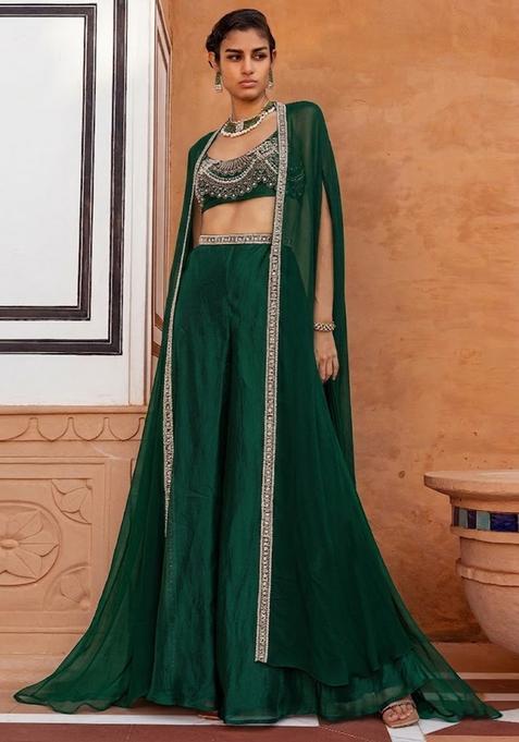 Teal Embroidered Handwork Fusion Set