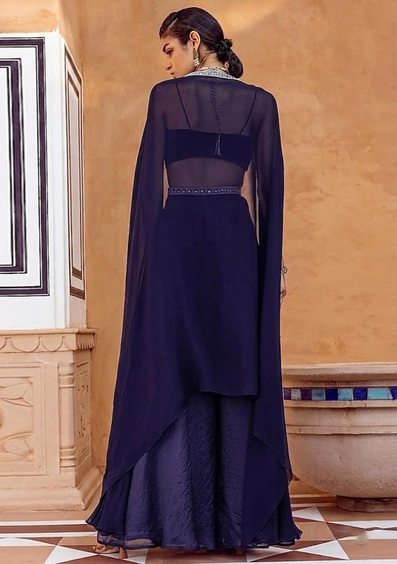 Violet Embroidered Handwork Fusion Set - Indya