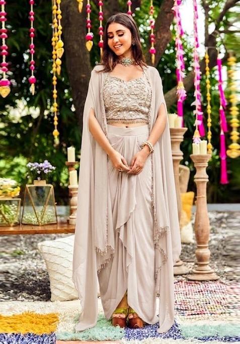 Cream Embroidered Handwork Fusion Set