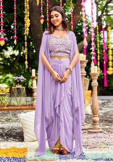 Lavender Embroidered Handwork Fusion Set
