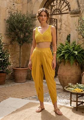 Mustard Yellow Embellished Fusion Set