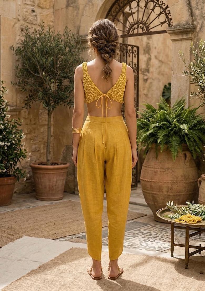 Mustard Yellow Embellished Fusion Set - Indya