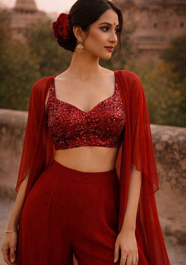 Rust Red Embellished Fusion Set - Indya