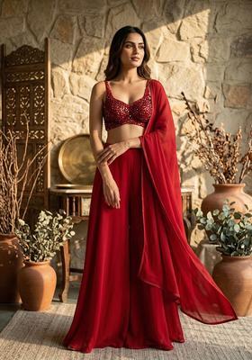 Crimson Red Embellished Sharara Set