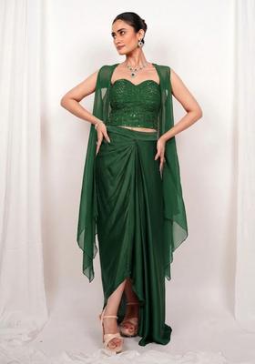 Green Embroidered Handwork Fusion Set