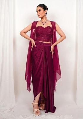 Wine Embroidered Handwork Fusion Set