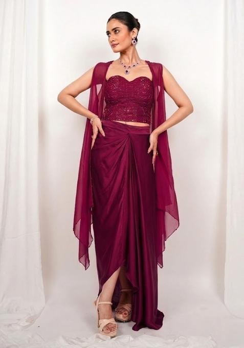 Wine Embroidered Handwork Fusion Set