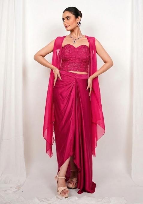 Pink Embroidered Handwork Fusion Set