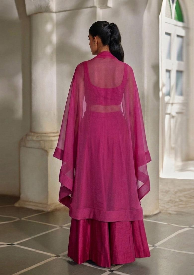 Magenta Purple Embroidered Handwork Fusion Set - Indya