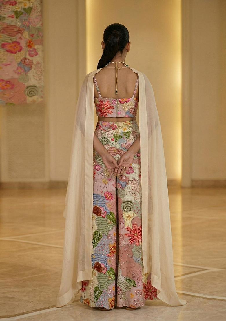 Blush Pink Embroidered Crepe Fusion Set - Indya