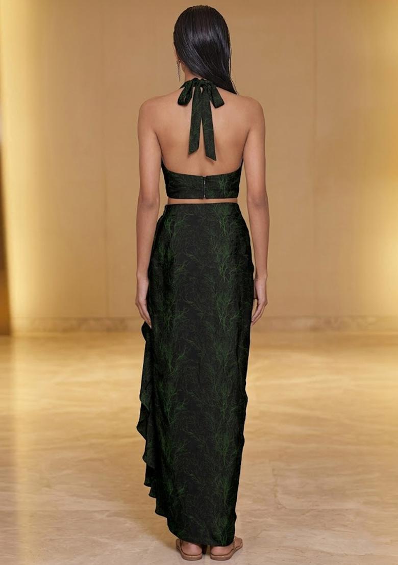 Black Printed Silk Fusion Set - Indya