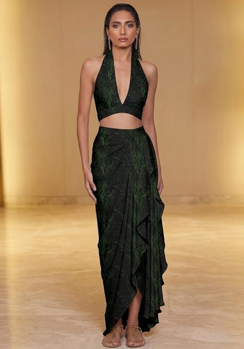 Black Printed Silk Fusion Set