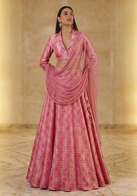 Rose Pink Jacquard Silk Lehenga Set