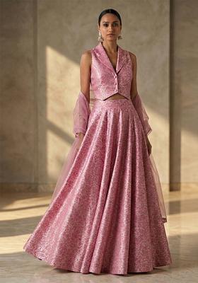 Dusty Pink Jacquard Silk Lehenga Set