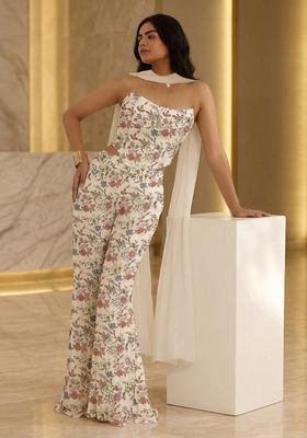 Off White Sequin Crepe Fusion Set