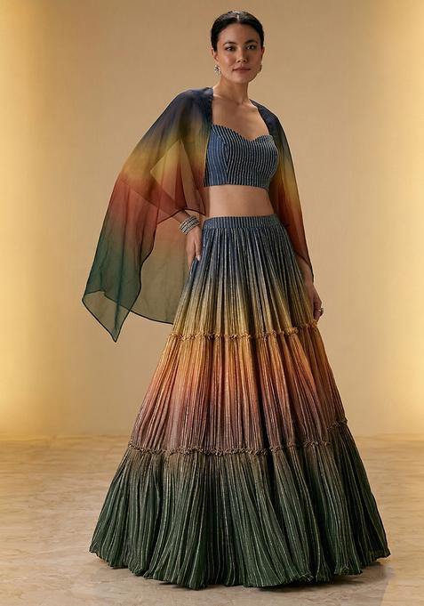 Multicolor Jacquard Crepe Lehenga Set