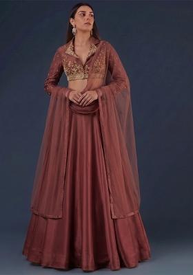 Brown Embroidered Handwork Lehenga Set