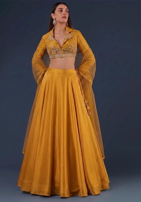 Mustard Embroidered Handwork Lehenga Set