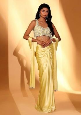 Yellow Embroidered Handwork Fusion Set