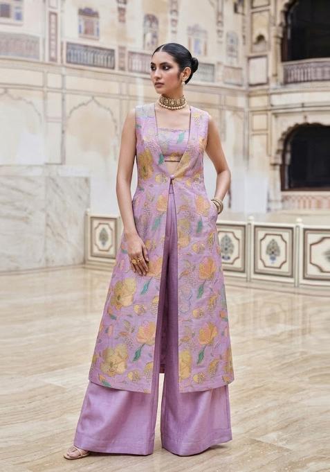 Lavender Pink Printed Sharara Set