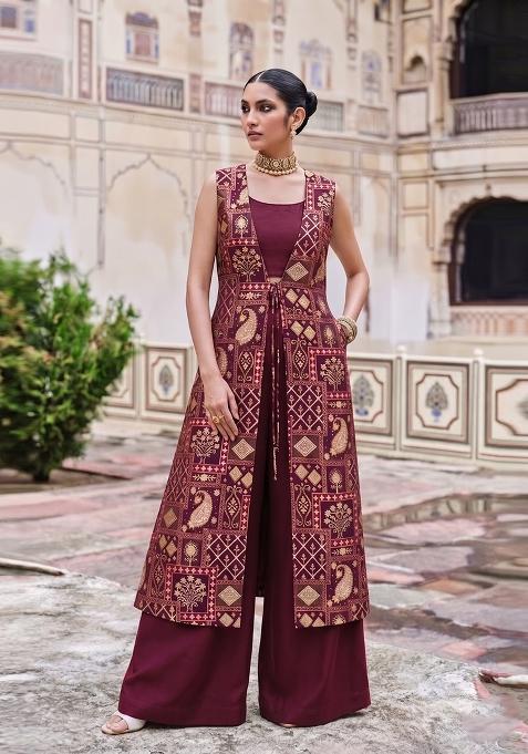 Maroon Printed Sharara Set