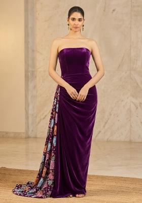 Deep Purple Printed Crepe Fusion Set