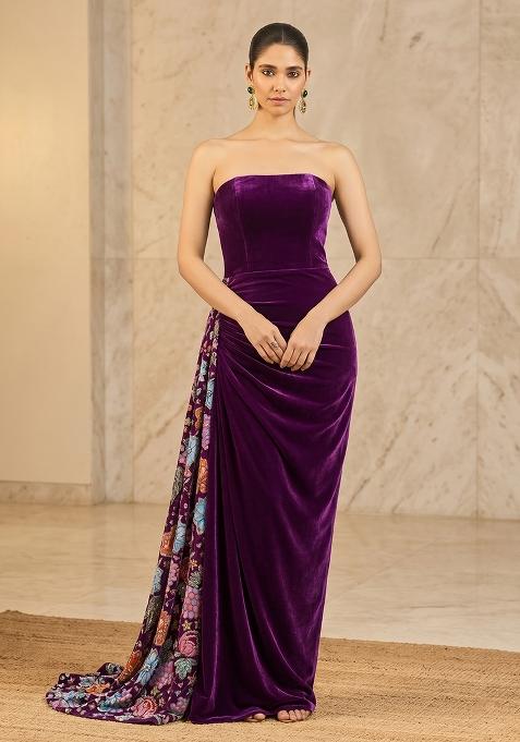 Deep Purple Printed Crepe Fusion Set